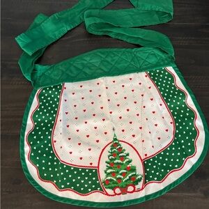 Vintage Gourmet Gallery Christmas Apron Tree & Hearts - Green Red White XMas